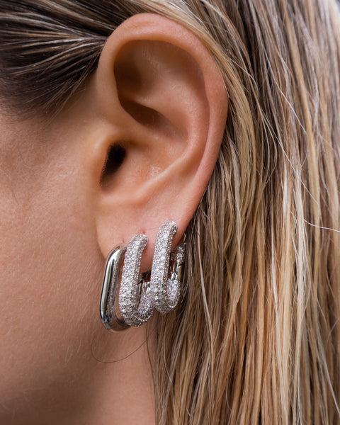 XL PAVE CHAIN LINK HOOPS | Silber