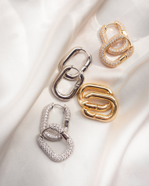 XL PAVE CHAIN LINK HOOPS | Silber