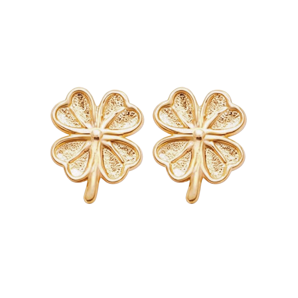 Goldfarbene Kleeblatt-Ohrringe mit vierblättrigem Design