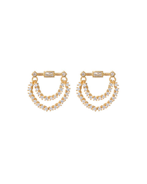 BAGUETTE HANGING CHAIN STUDS | Gold