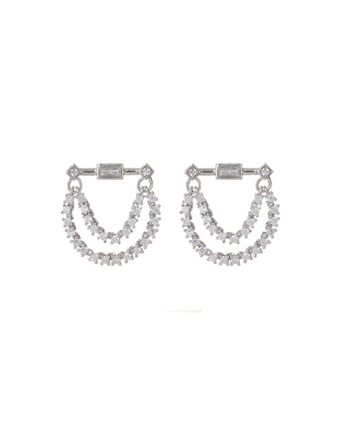 BAGUETTE HANGING CHAIN STUDS | Silber