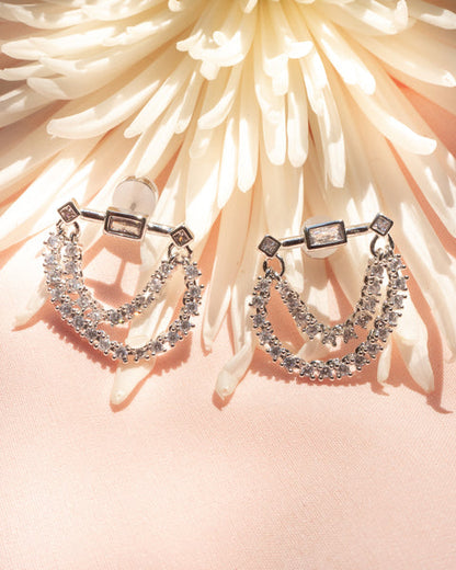 BAGUETTE HANGING CHAIN STUDS | Silber